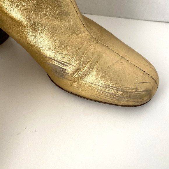 Sandro Sacha Ankle Boot Gold Leather Block Heel Round Toe Back Zip 40 9.5 - Picture 4 of 12